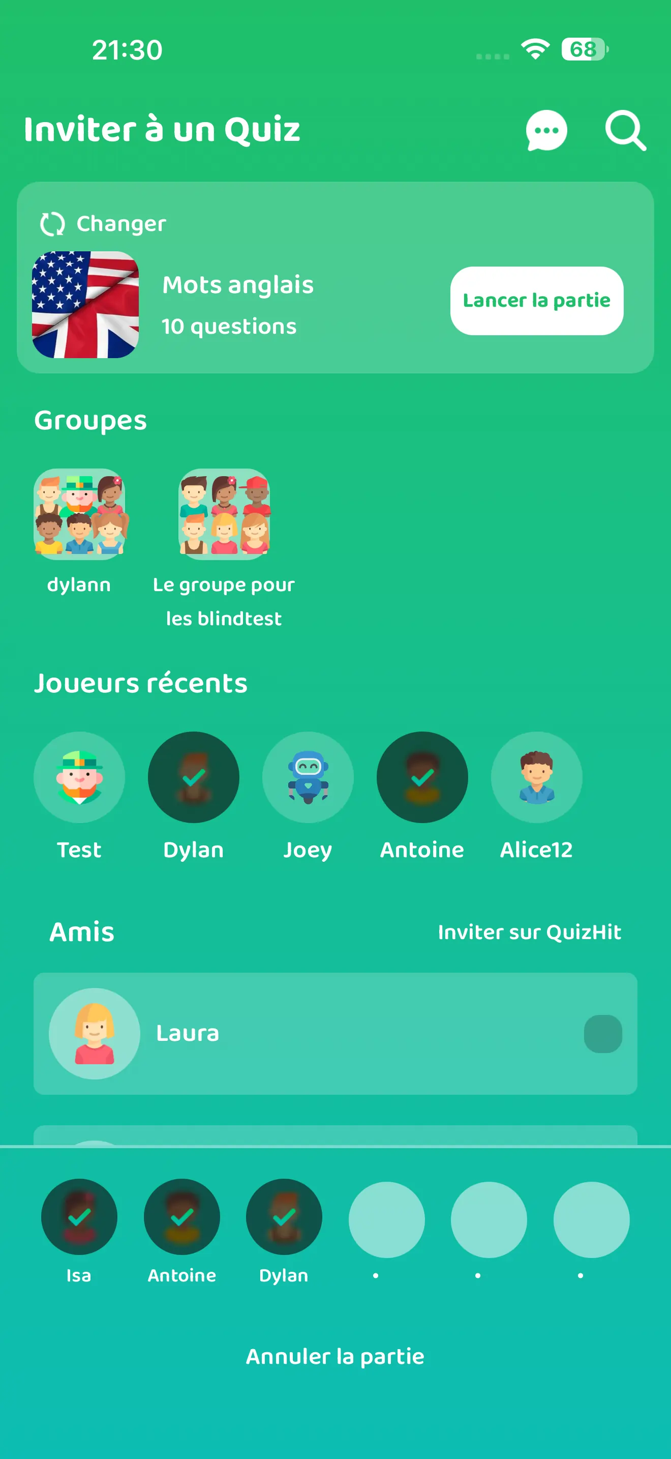 Quiz joué avec des amis