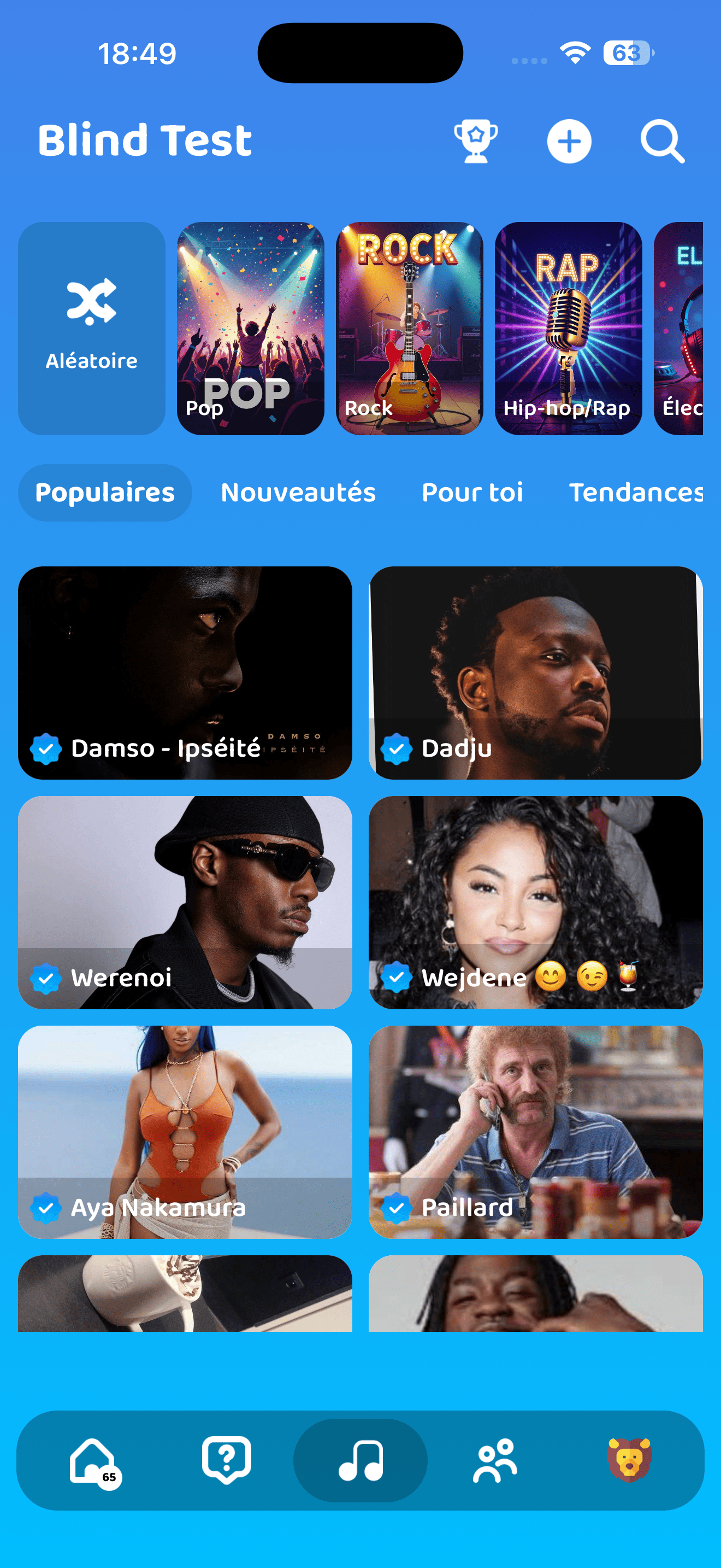 Screen de l'accueil des Blind Test